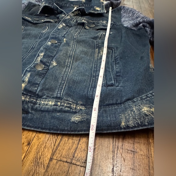 Free People Distressed Knit Hooded Denim Jacket Size Medium - Picture 4 of 5
